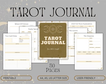 Tarot Journal Printable, Tarot Spreads, Daily Tarot Journal, Tarot Workbook, Tarot Planner Diary, Witchy Grimoire Journal Pages