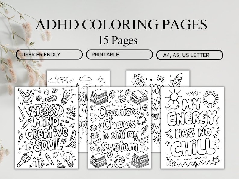 ADHD Coloring Pages | 15 Printable Coloring Sheets | Stress Relief ...