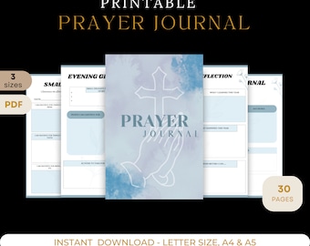Prayer Journal | Bible Study | Gratitude Journal | digital download PDF | Daily Prayer Printable Planner | Prayer Cards |Devotional Planner