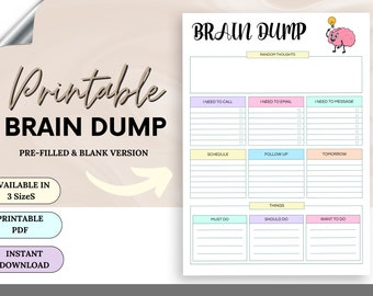 Printable Brain Dump Journal, Thought Organizer (PDF)