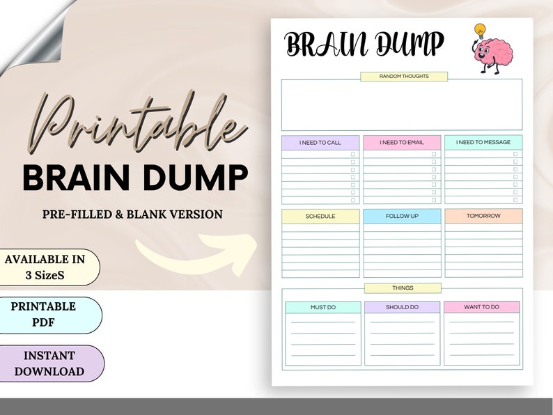 Printable Brain Dump Journal, Thought Organizer (PDF) - Etsy