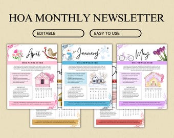 HOA Monthly Newsletter Templat, Community Newsletter,Homeowners Association Newsletter,HOA Newsletter,Community Newsletter, Monthly Themes