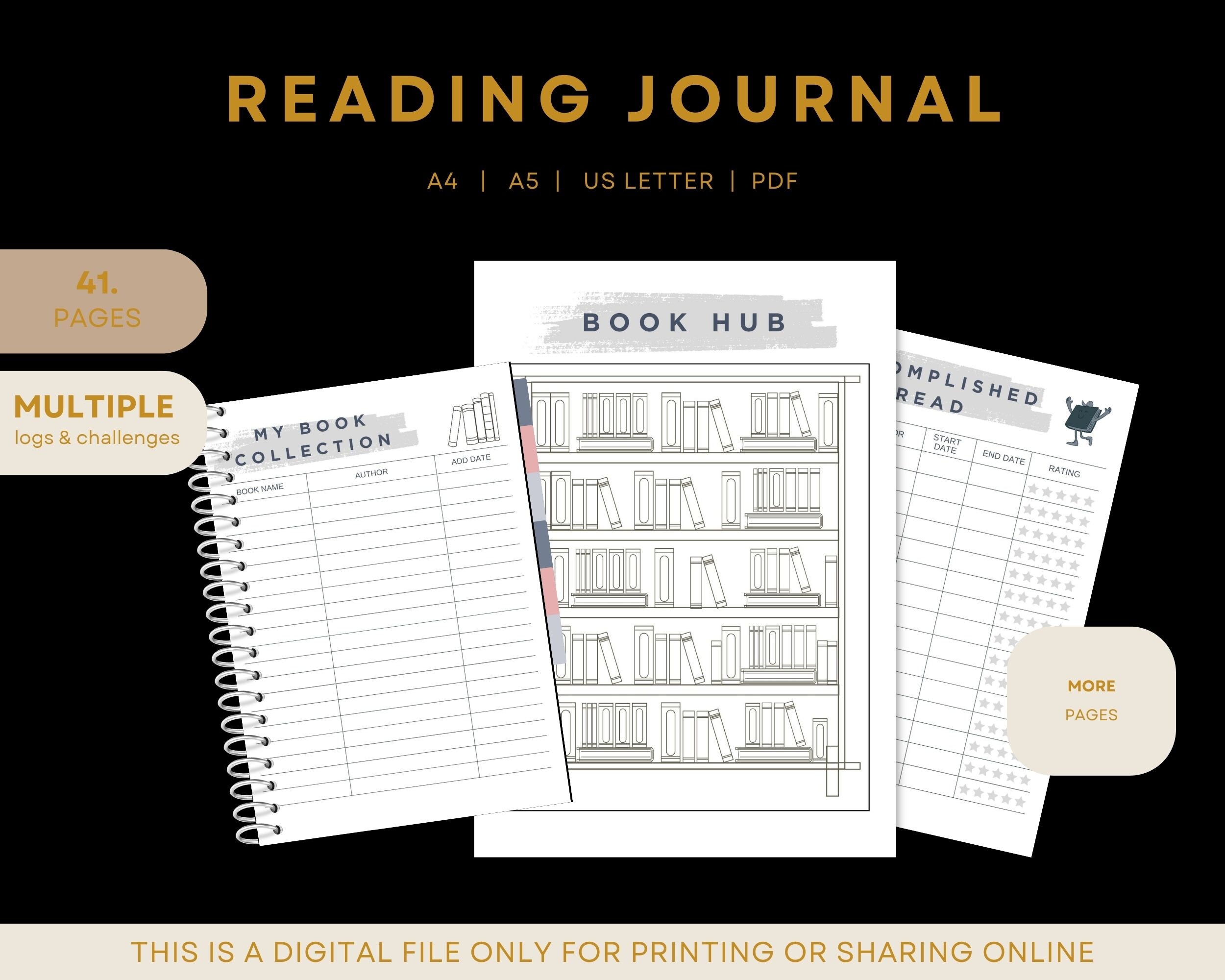 Printable Reading Journal Bundle, Book Review Tracker (PDF) - Etsy