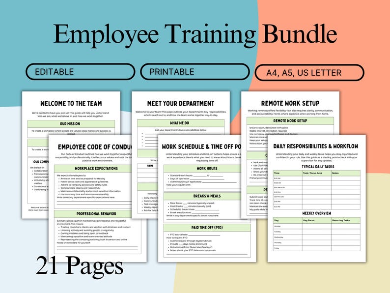 Employee Training Manual Printable | Onboarding Template for New Hires ...