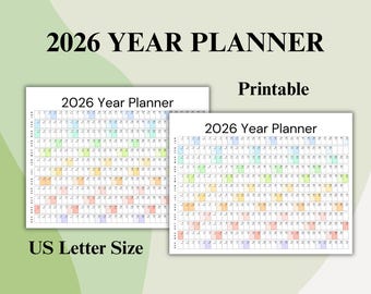 Jaarplanner 2026• Eén pagina voor het jaar in één oogopslag • Jaarkalender 2026 • Minimalistische muurplanner |  Regenboogjaarkalender | Gigantische wandkalender