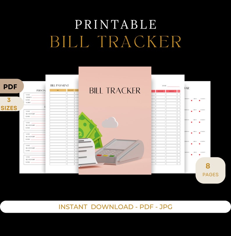 Monthly Bill Tracker, Bill Payment Tracker, Yearly Bill Tracker, Bill ...