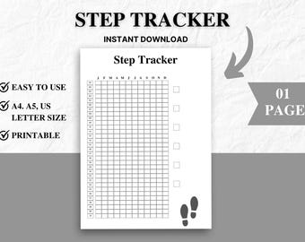 Daily step tracker record, step log, monthly step tracker printable, Fitness Tracker, Health Tracker, Fitness Goal, Step Goal