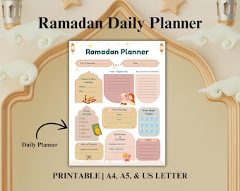 Ramadan Printable Planner, Daily Tracker, Prayer Log Fasting Schedule Meal Planner, Quran Tracker Reflection Journal, Productivity Organizer