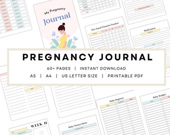 Agenda de grossesse imprimable, journal de grossesse, kit pour une femme enceinte, carnet de grossesse, liste de contrôle pour sacoches, mon plan de naissance, fiche trimestrielle