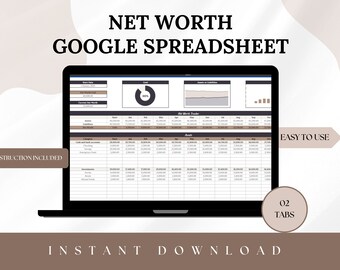 Net Worth Tracker Spreadsheet for Google Sheets, Net Worth Dashboard, Assets and Liabilities Template, Financial Planner, Annual Net Worth