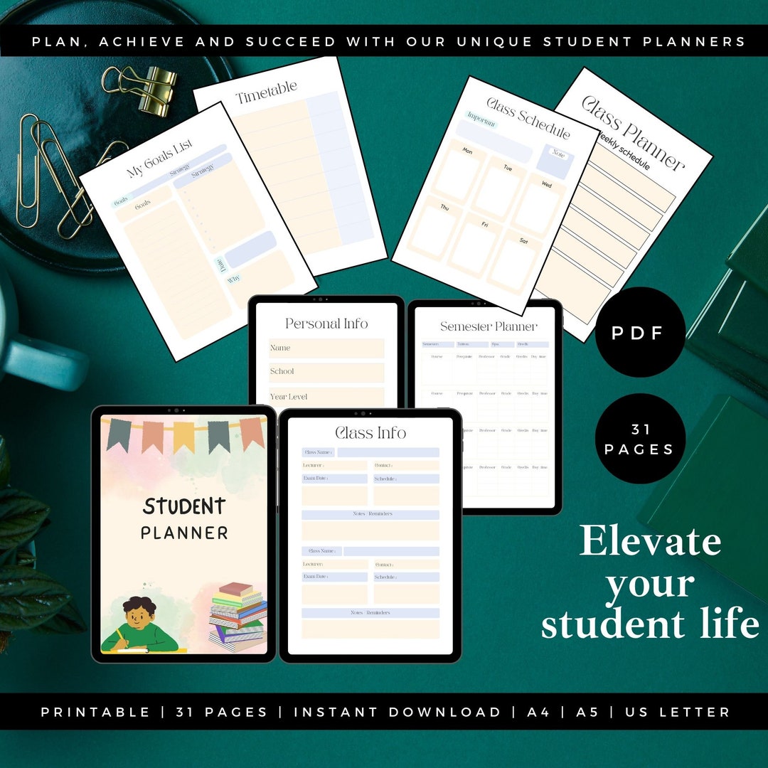 Printable Planner, Printable Student Planner Bundle, Study Planner ...