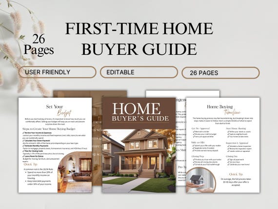 First Time Home Buyer Guide | Editable Home Buying Checklist & Budget Planner | 26 Page Printable Real Estate Guide