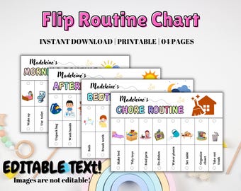Kids Flip Routine Chart Editable Printable, Morning & Evening Routine Flip Chart, Visual Schedule Kids Daily Routine Cards Rhythm Checklist