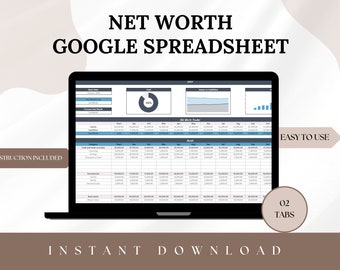 Net Worth Tracker Spreadsheet for Google Sheets, Net Worth Dashboard, Assets and Liabilities Template, Financial Planner, Annual Net Worth