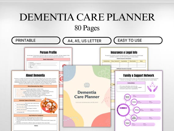 Dementia Care Planner | 80 Page Caregiver Planner | Alzheimer Care Binder | Memory Care Organizer | Nursing Home Care Sheet s| Senior Care