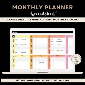 Digital Planner Spreadsheet for Google Sheets, To Do List, Monthly Calendar, Daily Schedule, Daily Routine Task Tracker, To-do Work Planner