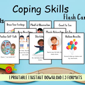 Flashcards de habilidades de enfrentamento para crianças, cartões de canto calmante, caixa de ferramentas de regulação emocional, aprendizagem socioemocional, estratégias de enfrentamento e sentimentos