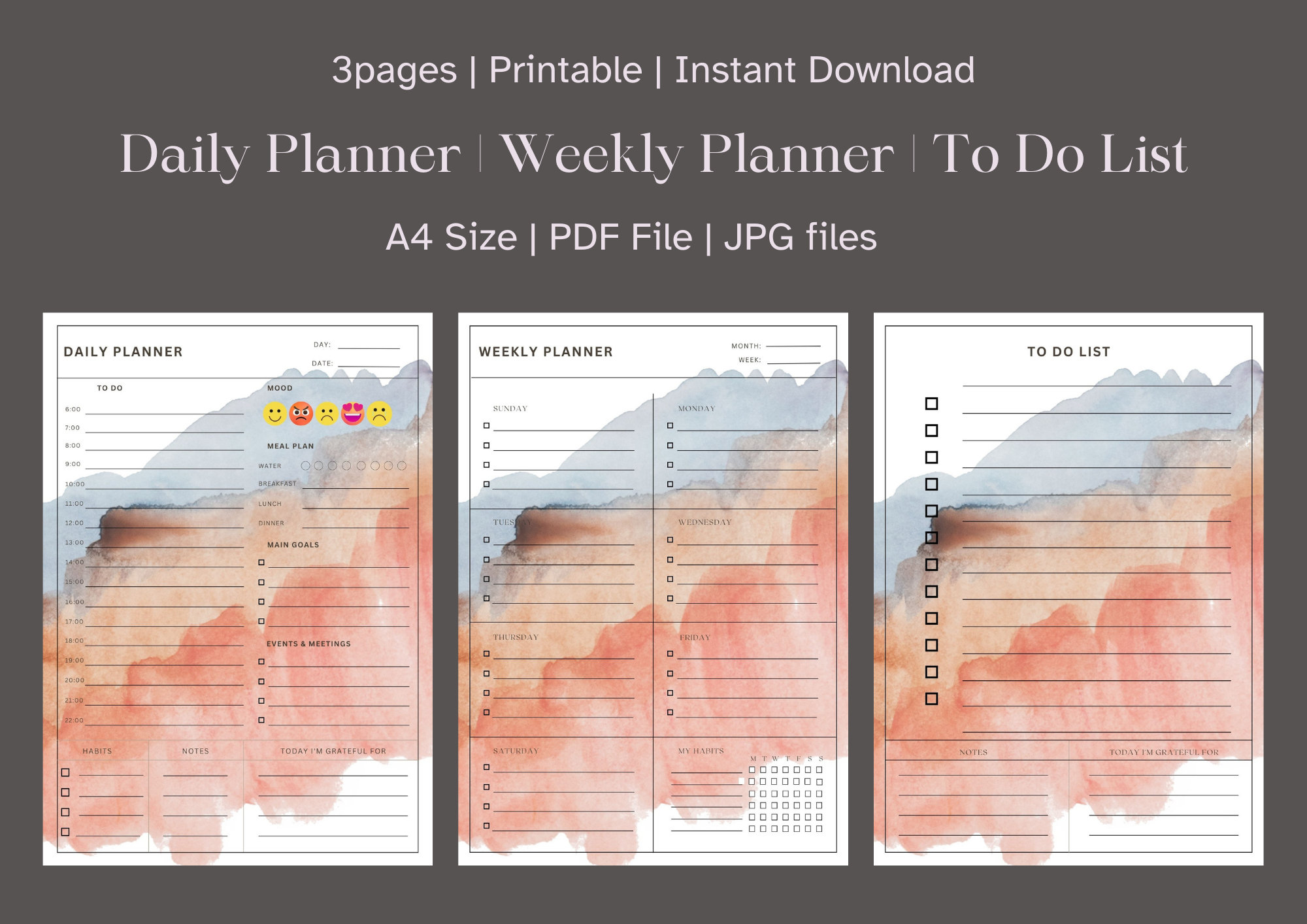 Daily Weekly Planner Printable| to Do List| Planner Bundle | Weekly ...