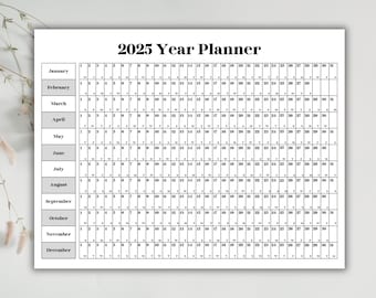 2025 Printable Yearly Planner | Digital Calendar Poster | Year at a Glance | Monthly & Yearly Planning | Instant Download