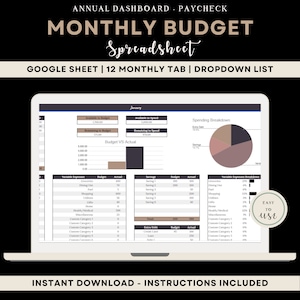 Annual Budget Google Sheets Excel Spreadsheet Monthly Biweekly Budget Tracker Bill Calendar Debt Tracker 50/30/20 Budget Spreadsheet Tracker