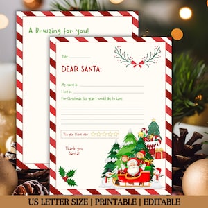 Brief an den Weihnachtsmann, Weihnachtswunschliste, Kinder Weihnachtsbrief, druckbarer Brief an den Weihnachtsmann, bearbeitbarer Buchstabe, Sofort Download