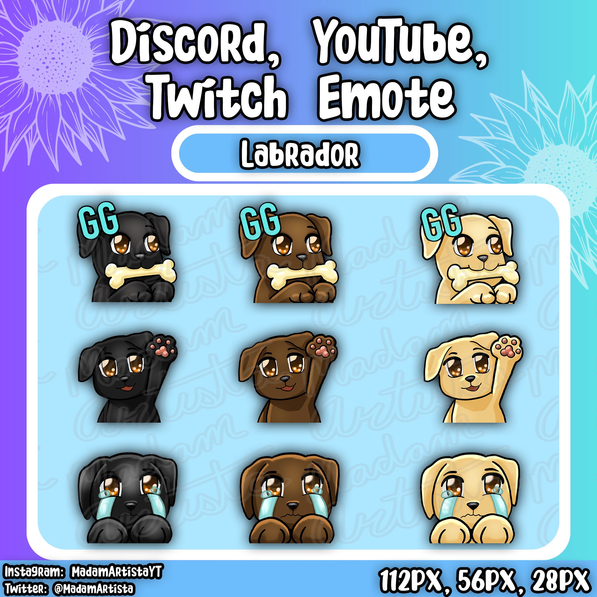 Black, Chocolate, & Yellow Labrador Emotes PNG Designed for Twitch ...
