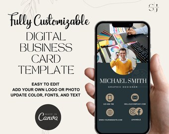 Editable Freelancer Digital Business Card, Freelance Templates, Professional Business Card Digital Template, Textable Business Card