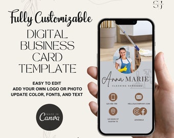 Editable Cleaner Digital Business Card, Cleaning Business, Cleaning Business Cards, Cleaning flyer, Cleaning logo, Cleaning Service Business