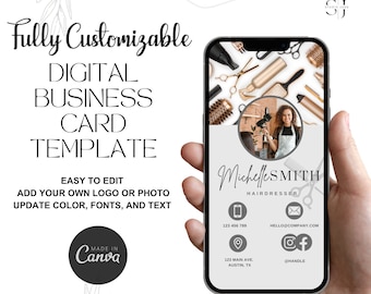 Hairstylist Business Card Digital Template, Hairstylist Business Card, Templates Business Cards, Hairstylist Templates, Hairstylist Flyer