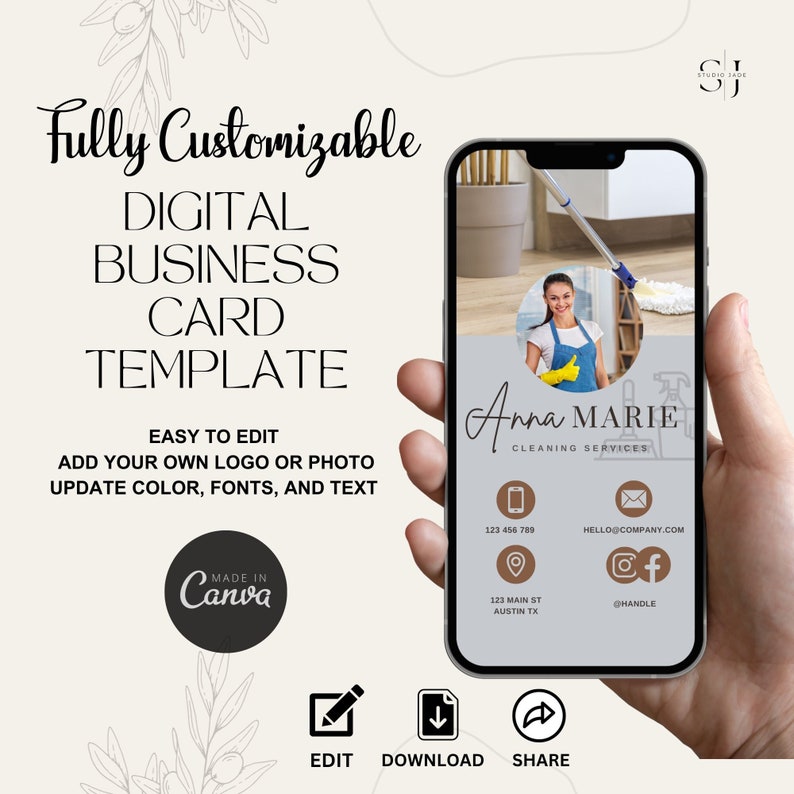 Editable Cleaner Digital Business Card Cleaning Business - Etsy