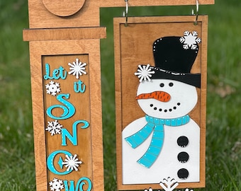 Cartello intercambiabile invernale a forma di pupazzo di neve, attacchi decorativi per pali, cartello invernale da tavolo, decorazioni stagionali, regalo per fattoria, decorazioni in legno,