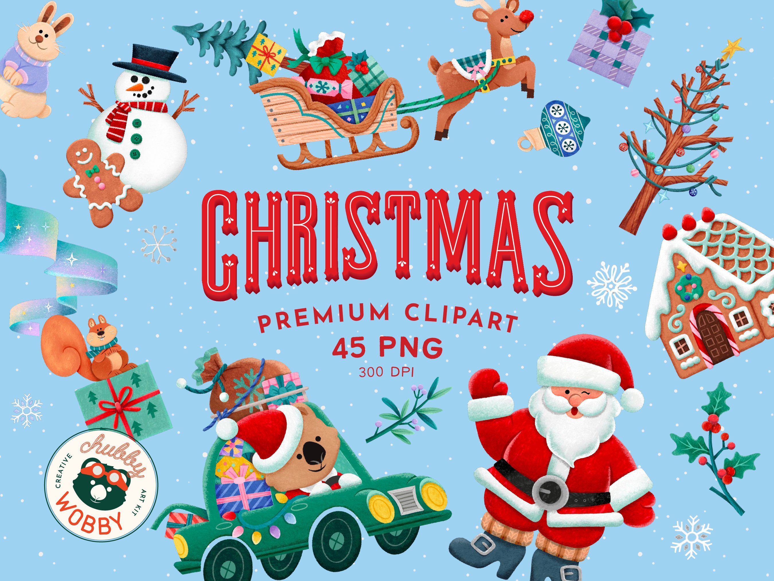 Christmas Premium Clipart Merry Christmas Illustration for - Etsy