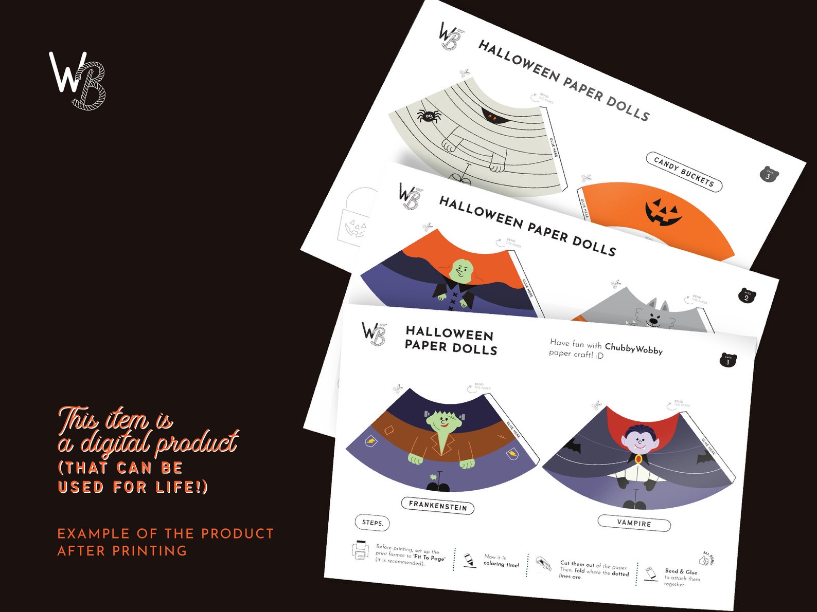 Halloween Printable Paper Doll Halloween Characters Paper Craft Kit DIY ...