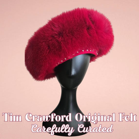 Tim Crawford Red Beret Hat, Rhinestone Beret, Designer Women’s Beret, Elegant Fashion Hat, Parisian Style Hat