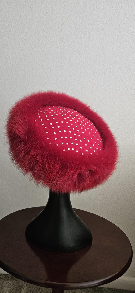 Tim Crawford Red Beret Hat, Rhinestone Beret, Designer Women’s Beret, Elegant Fashion Hat, Parisian Style Hat View 4