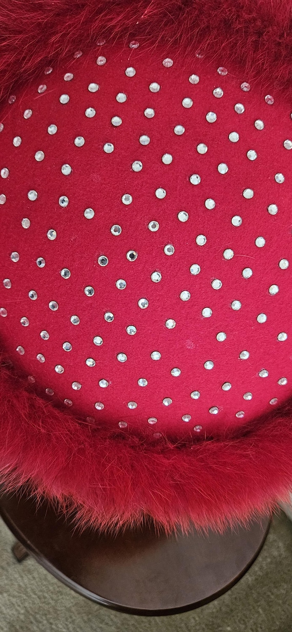 Tim Crawford Red Beret Hat, Rhinestone Beret, Designer Women’s Beret, Elegant Fashion Hat, Parisian Style Hat View 3