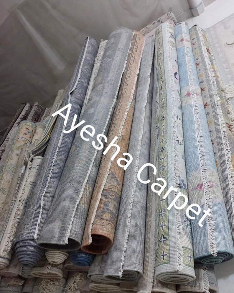 9X12 Blue , Green Oushak Rug Muted 8x10/9x12/10x14 Hand-knotted Vintage ...
