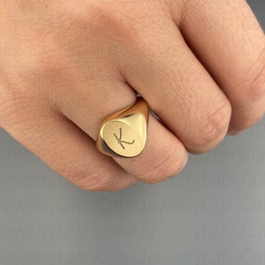 14k Oval Signet Ring, Solid Gold Pinky Ring, Engraved Oval Signet Ring, Name Ring, Personalized Ring, Initials Ring, Ring For Men, Women