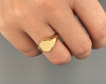 18k Solid Gold Circle Signet Ring, Graduation Ring Gift, Engraved Ring, Personalized Ring, Ring For Men, Women, Monogram Ring, Initial Ring