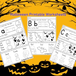 26 hojas de trabajo de fonética del abecedario de Halloween para un aprendizaje divertido: preescolar y jardín de infantes