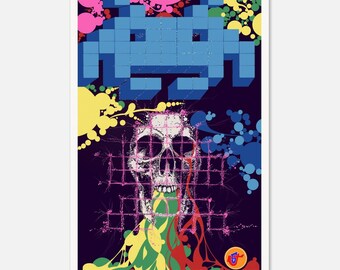 VaDerSkUll. Pixelated Pop Art Skull, 80s Style. 60cm x 90cm, Limited Edition Run of 50.
