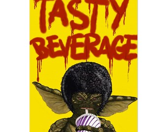 Limited Special Edition of Tasty Beverage - Vibrant Yellow, Drop Shadow Omission, Gremlin J5 Logo, 60x90 cm. Reduced Number Print Run of 25.