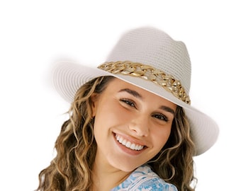 Straw Boater Hat for Women – Elegant Summer Hat With Gold  display picture 3