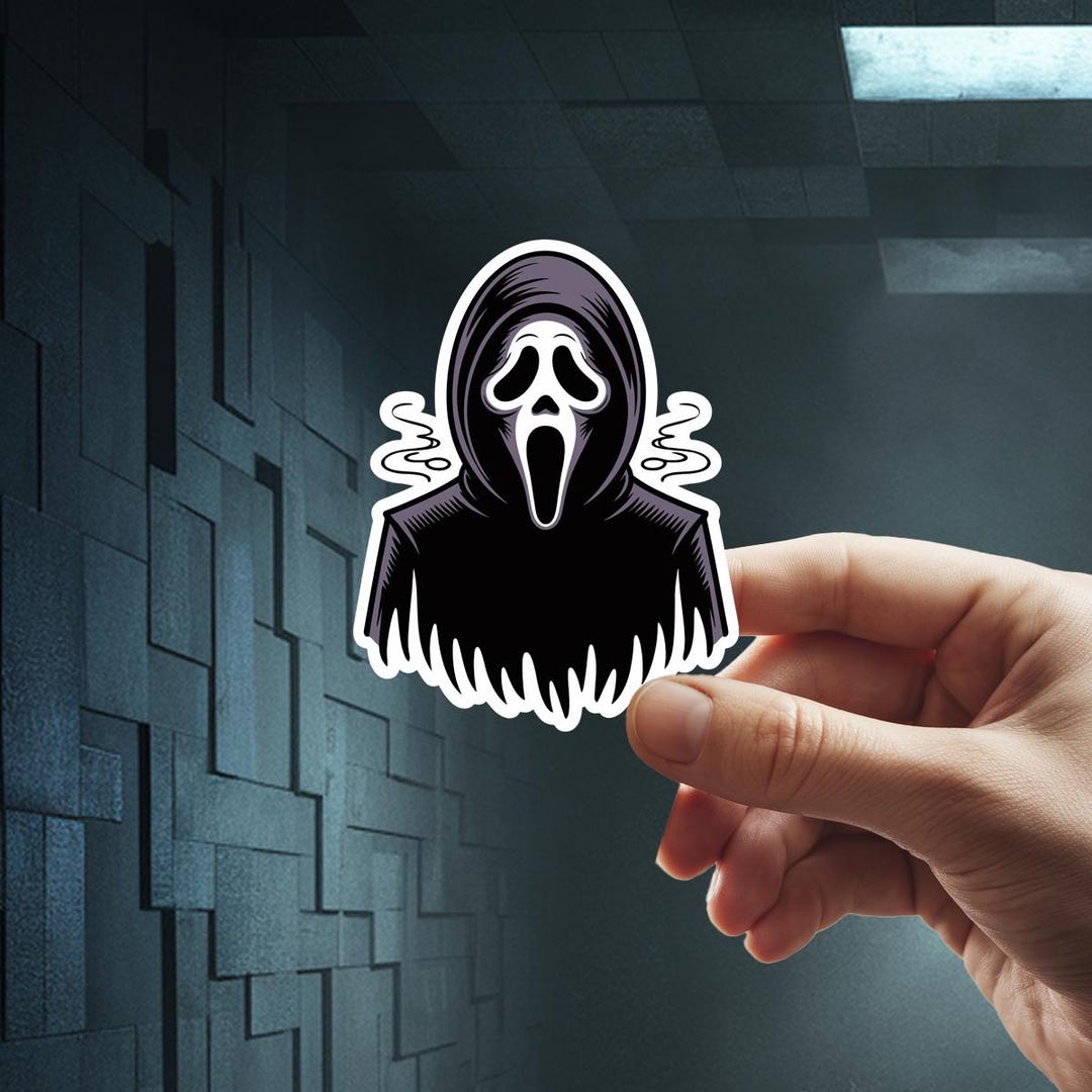 Minimal Black & White Ghost Face Horror Sticker – Waterproof Vinyl ...