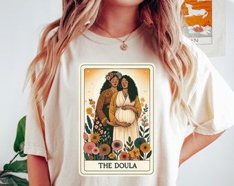Doula Shirt Comfort Tarot Card Tee: Garment Dyed Cotton, Relaxed Fit (Unisex Sizes, Durable Stitching)