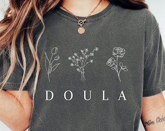 Cozy Doula Shirt - Birth Worker Apparel Minimalist Tee - Soft Washed Cotton, Relaxed Fit, Durable Comfort
