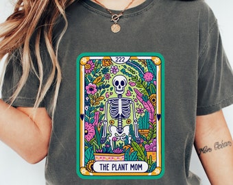 Skeleton Tarot Shirt Witchy Style Tee, Plant Mom Graphic (Unisex XS-XXL, Ring-Spun Cotton, Relaxed Fit)