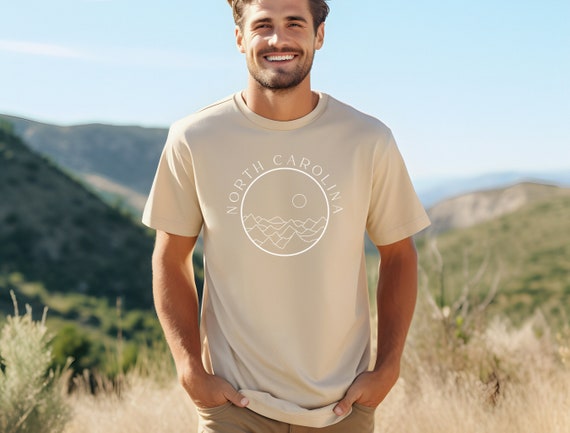 North Carolina Tee Mountain Range Design: Breathable Cotton Shirt, Classic Fit, Durable Quality | Unisex Sizes, Tear-Away Label