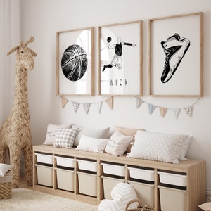 Set of 3 basketball Wall Art Prints Personalized, Custom Basketball Prints Boys Girls Bedroom Decor, Kids Bedroom Basketball Decor