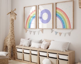 Rainbow Bedroom Prints, Rainbow Girls Room, Personalised Initial, Polkadot, Girls Prints, Baby Name Print, Home Decor, Teen, Sisters Gift